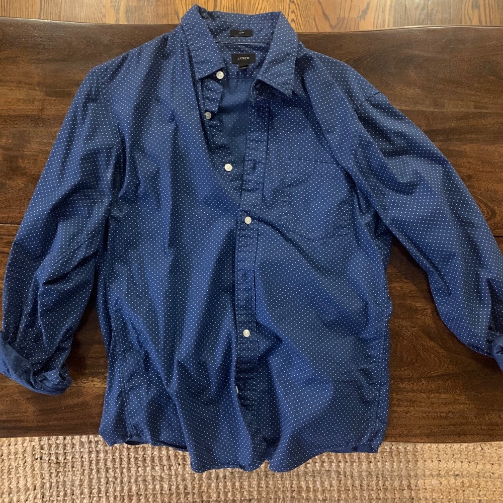 J. Crew blue polka do button up